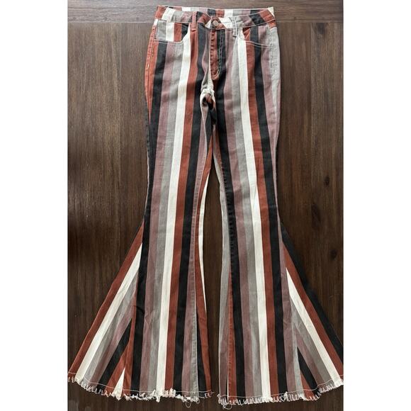 Saints & Hearts Pants Jeans Bell Bottoms Flare Striped Fall Colors XS - Picture 1 of 10